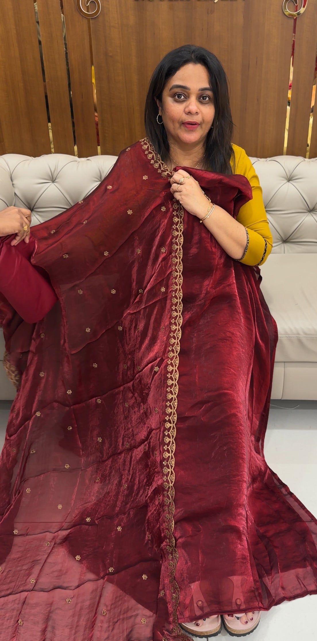 VELVET ORGANZA UNSTITCHED SALWAR SUITS - IHA 26848