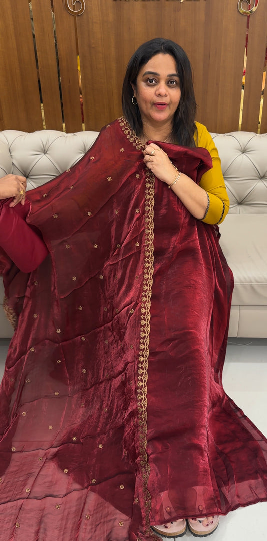 VELVET ORGANZA UNSTITCHED SALWAR SUITS - IHA 26848
