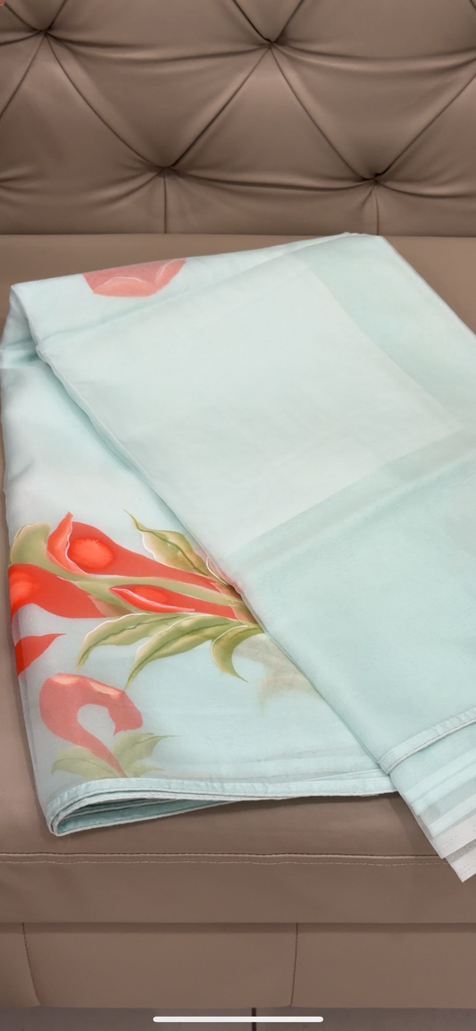 NYLON ORGANZA HAND PAINTED SAREES - IHA 28811