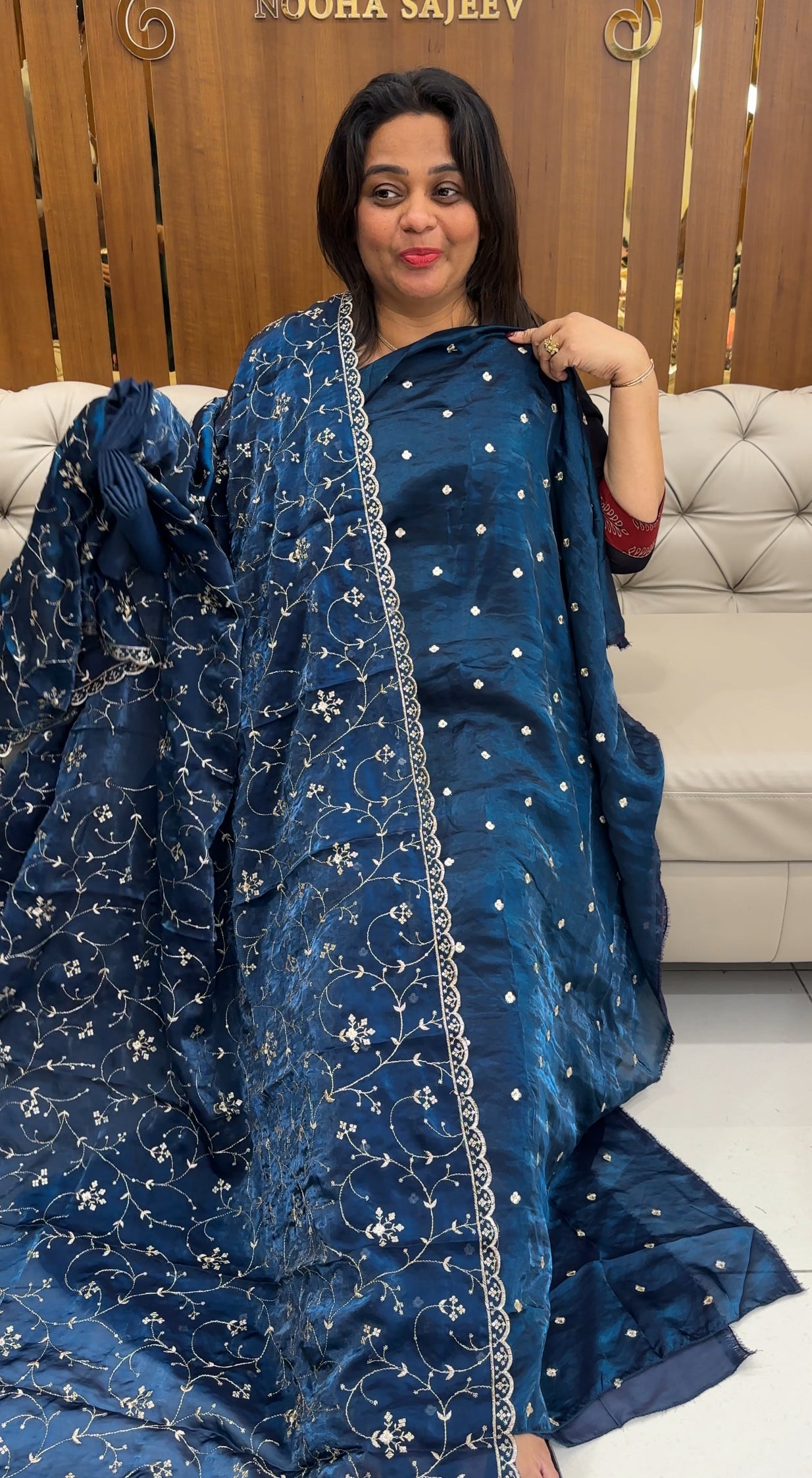 VELVET ORGANZA UNSTITCHED SALWAR SUITS - IHA 25689