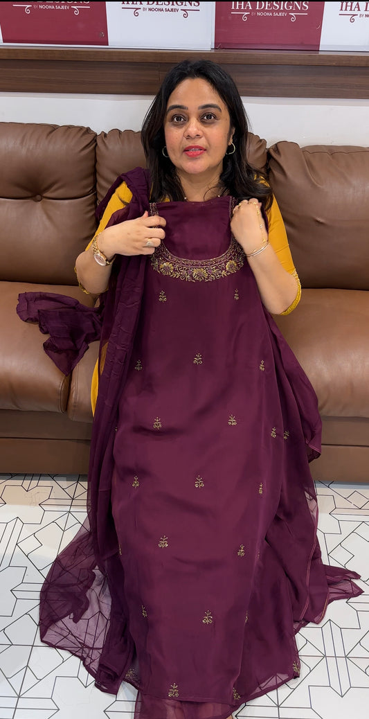 HANDWORKED ORGANZA UNSTITCHED SALWAR SUITS - IHA 26664