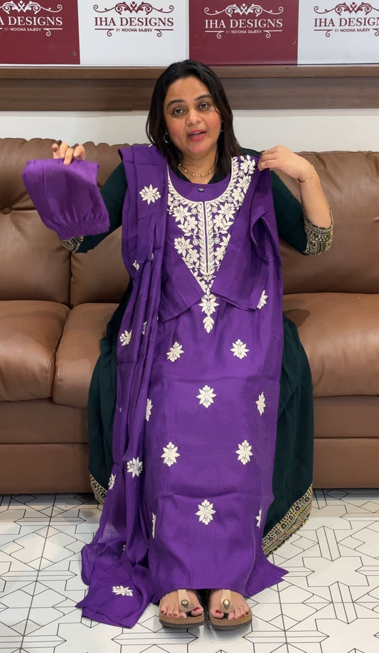 MALAI CHANDERI LONG TOP , BOTTOM AND DUPATTA - IHA 27350
