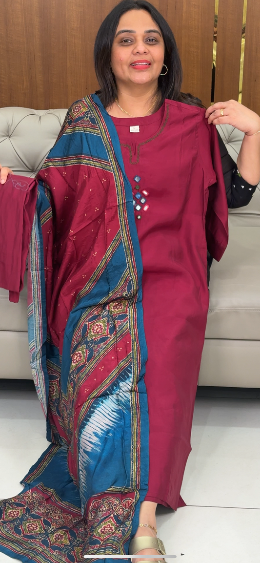 SEMI MODAL TOP, BOTTOM AND DUPATTA - IHA 29771