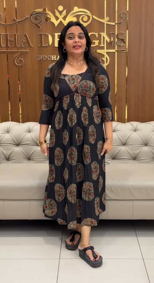 IHA'S IN-HOUSE AJRAKH PRINTED LONG TOPS - IHA 28486