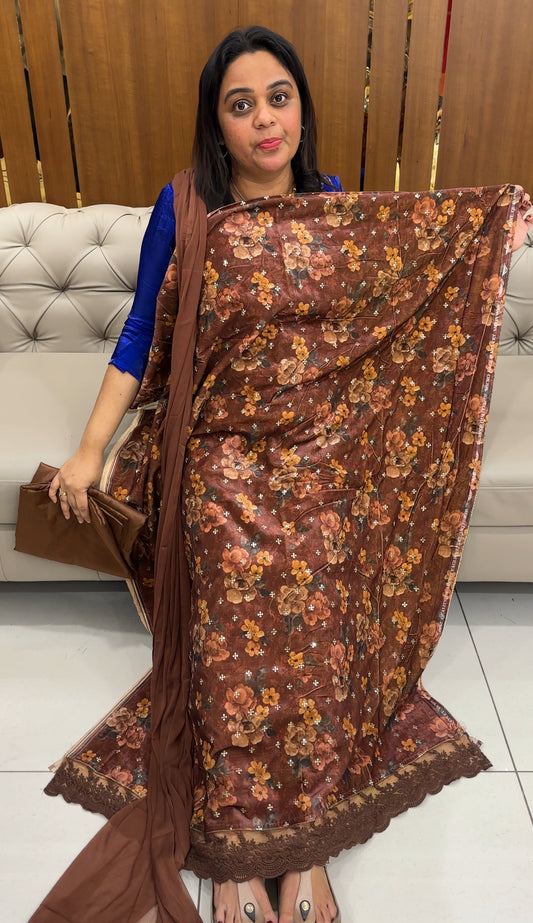 PRINTED VELVET UNSTITCHE SALWAR SUITS - IHA 27107
