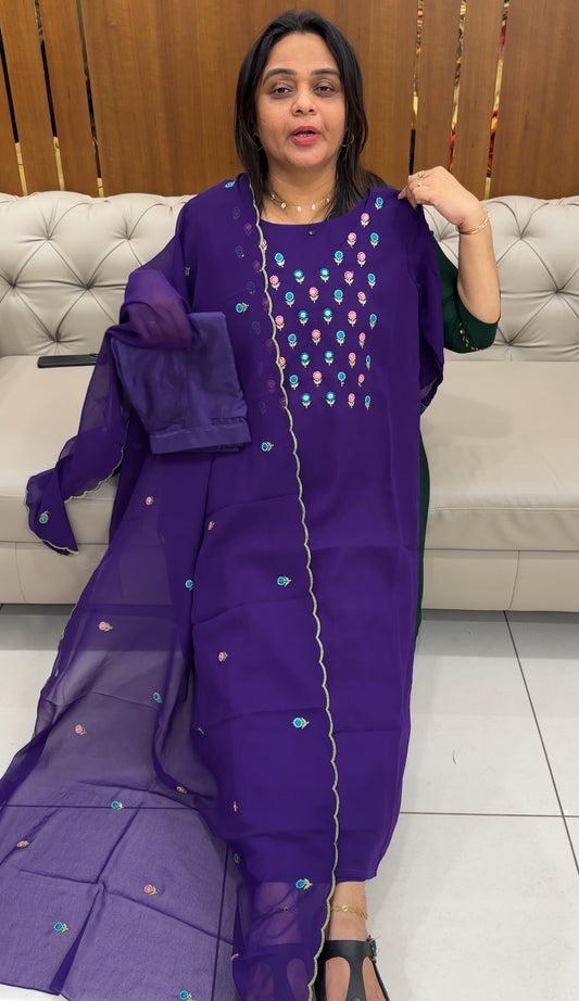 FAUX GEORGETTE TOP, BOTTOM AND DUPATTA - IHA 28550