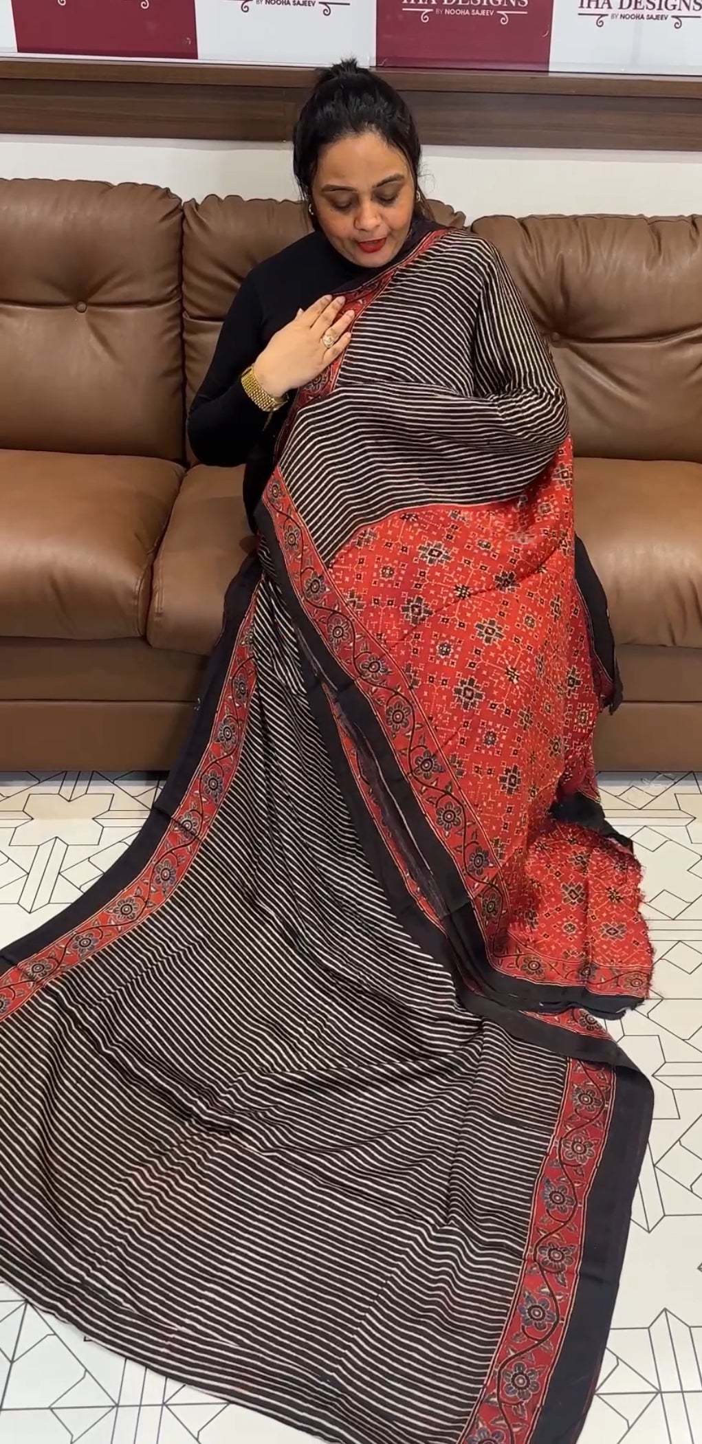 AJRAKH PRINTED MODAL SILK SAREE - IHA 19315