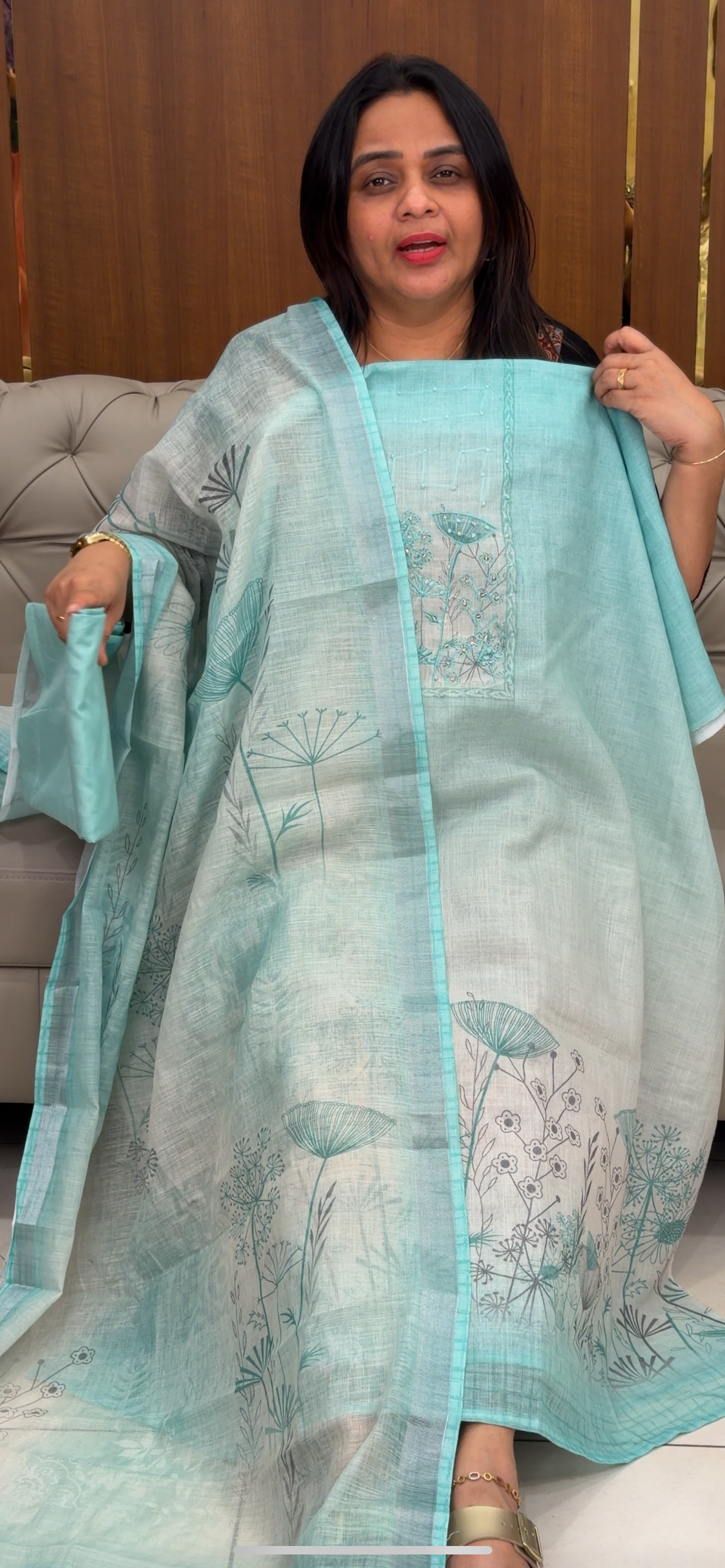 COTTON LINEN UNSTITCHED SALWAR SUITS - IHA 29766