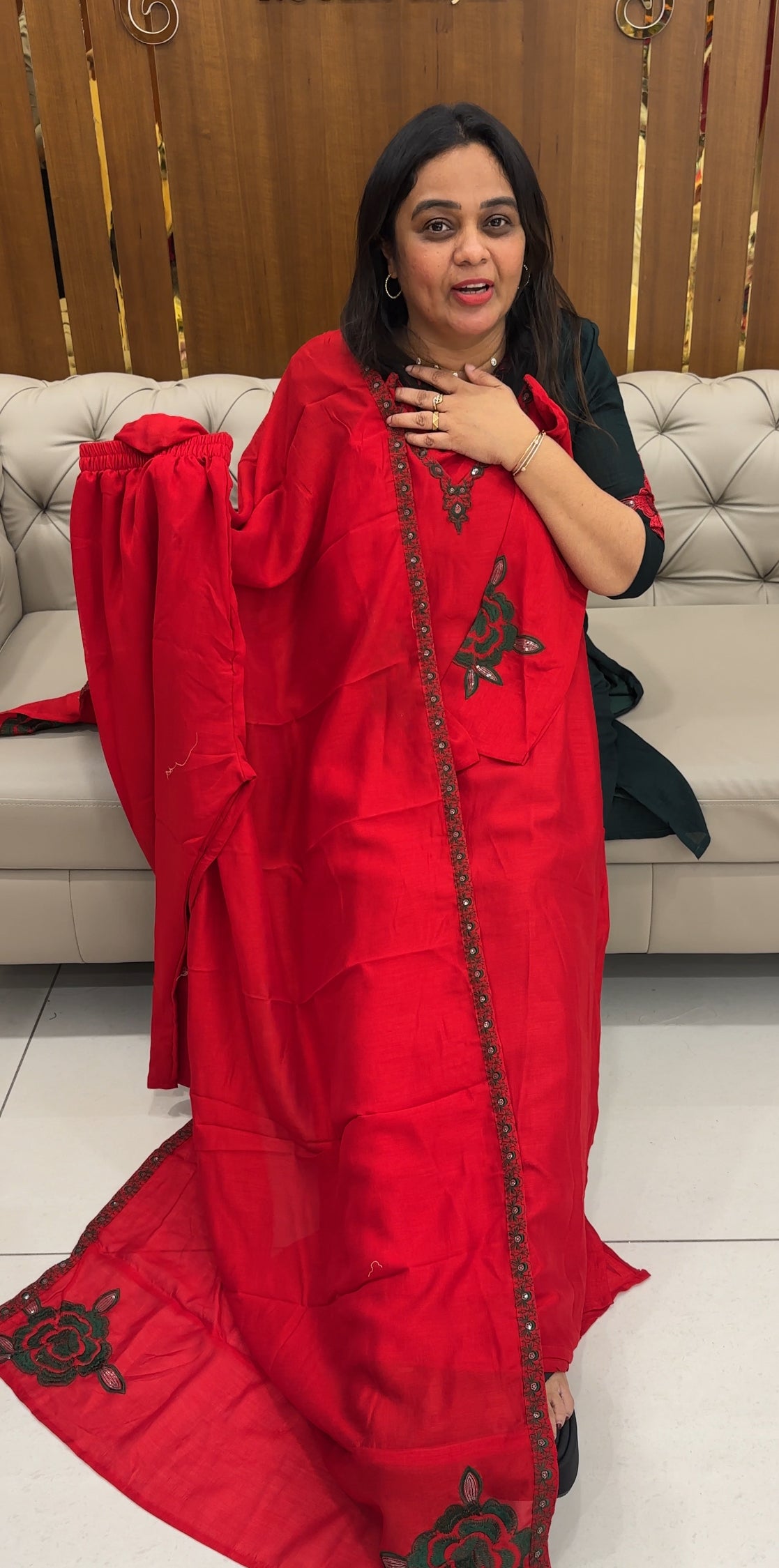 IHA'S IN-HOUSE SEMI RAW SILK SLITTED TOP , BOTTOM AND DUPATTA - IHA 28158