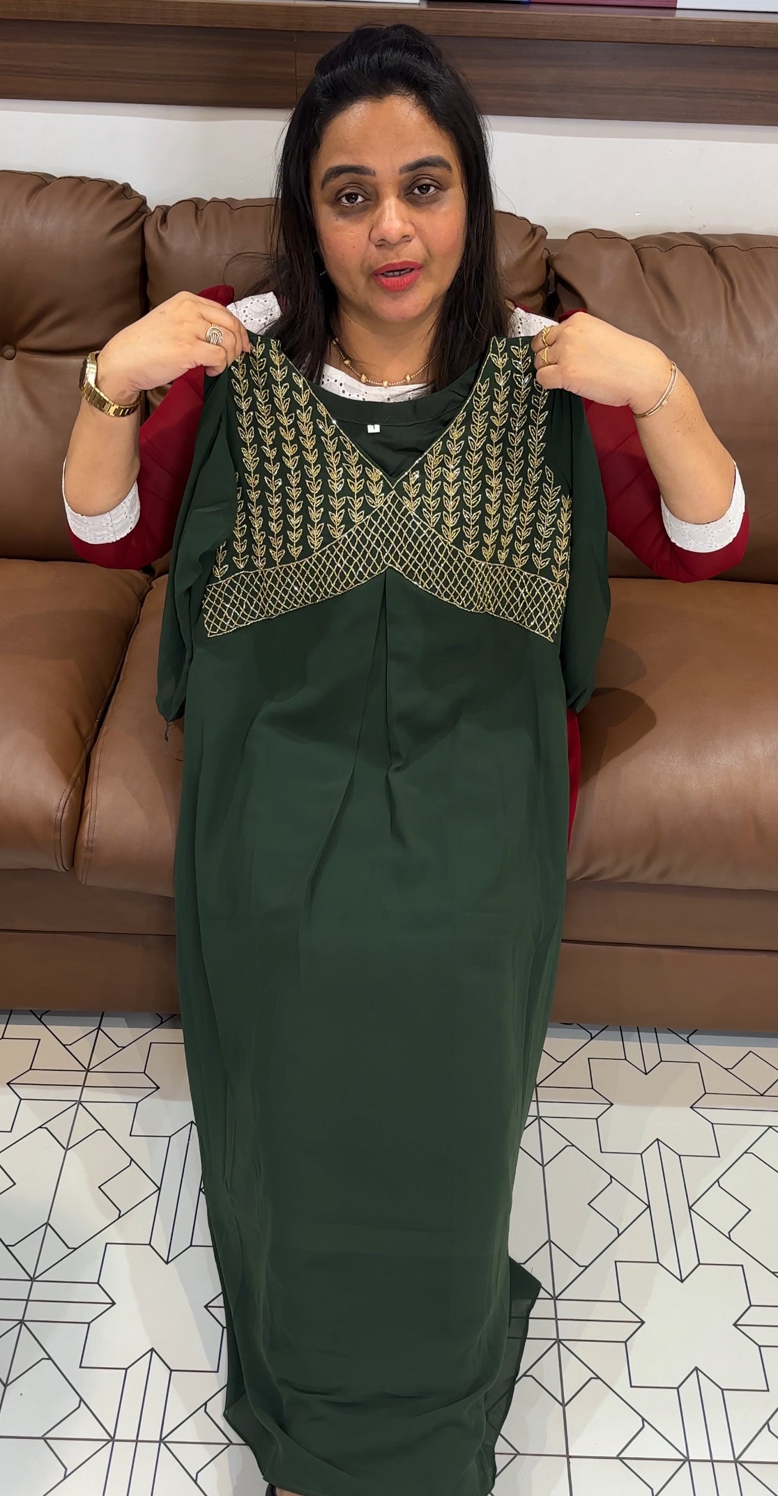 HAND WORKED LONG A-LINE TOPS - IHA  27888