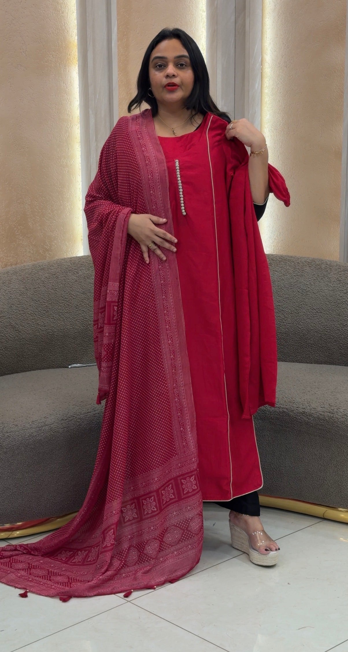 IHA'S IN-HOUSE SEMI RAW SILK TOP ,BOTTOM AND DUPATTA - IHA 33730