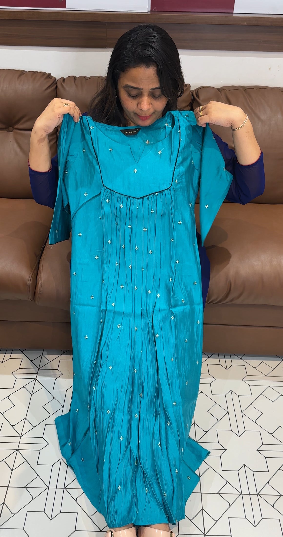 SEMI RAW SILK LONG A-LINE TOPS - IHA 27877