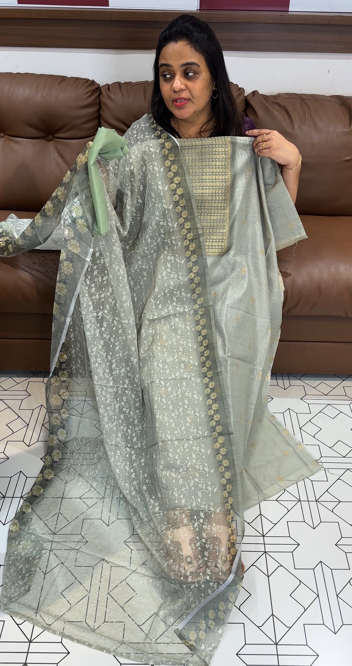 MUL CHANDERI UNSTITCHED SALWAR SUITS  - IHA 28025