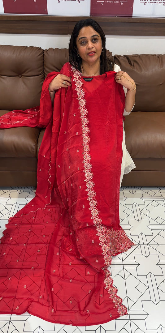 VELVET ORGANZA TOP,BOTTOM AND DUPATTA - IHA 24761
