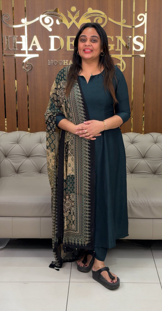 IHA'S IN-HOUSE SEMI RAW SILK SLITTED TOP,BOTTOM AND DUPATTA - IHA 28925