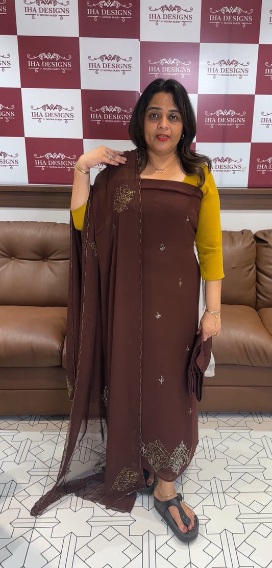 HAND WORKED GEORGETTE UNSTITCHED SALWAR SUITS - IHA 24722