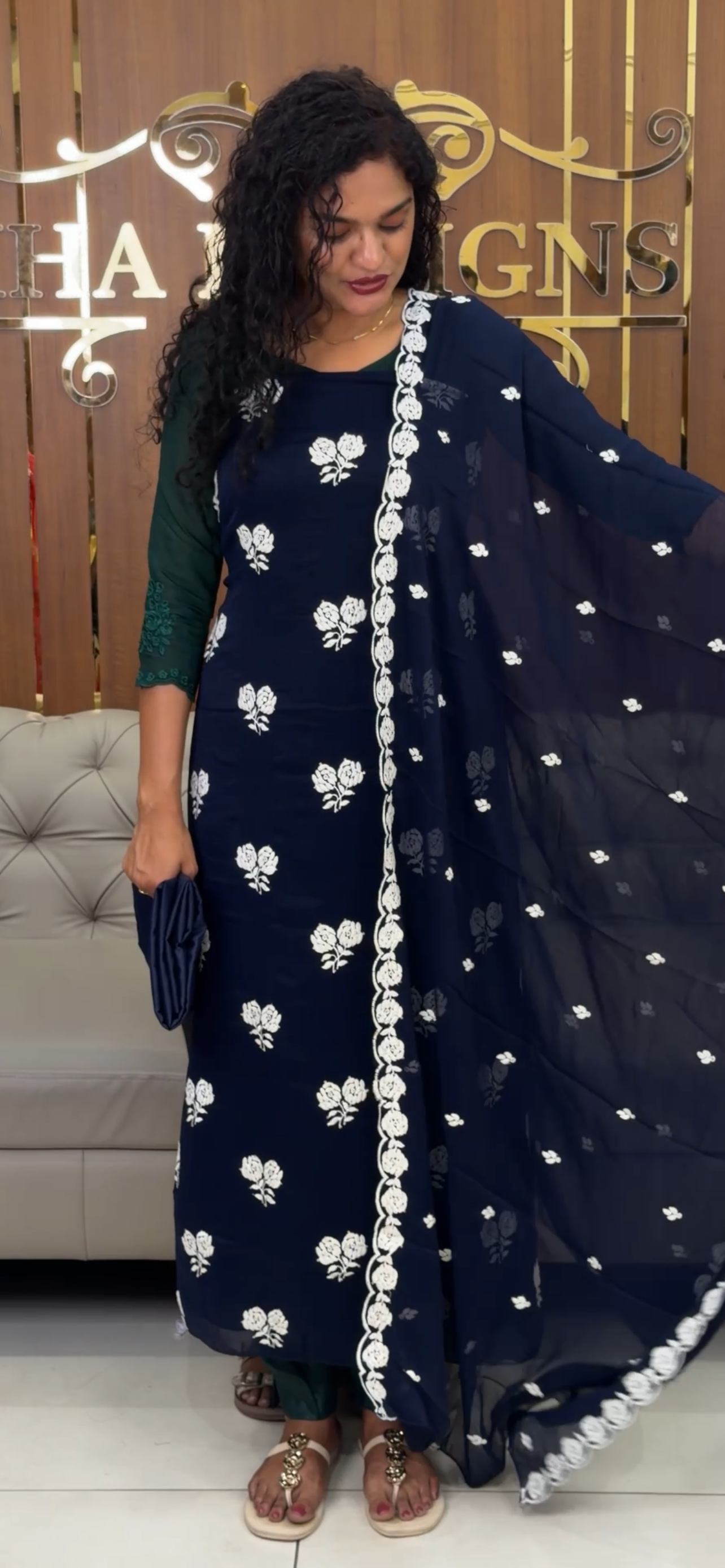 CHIKANKARI UNSTITCHED SALWAR SUITS - IHA 32593
