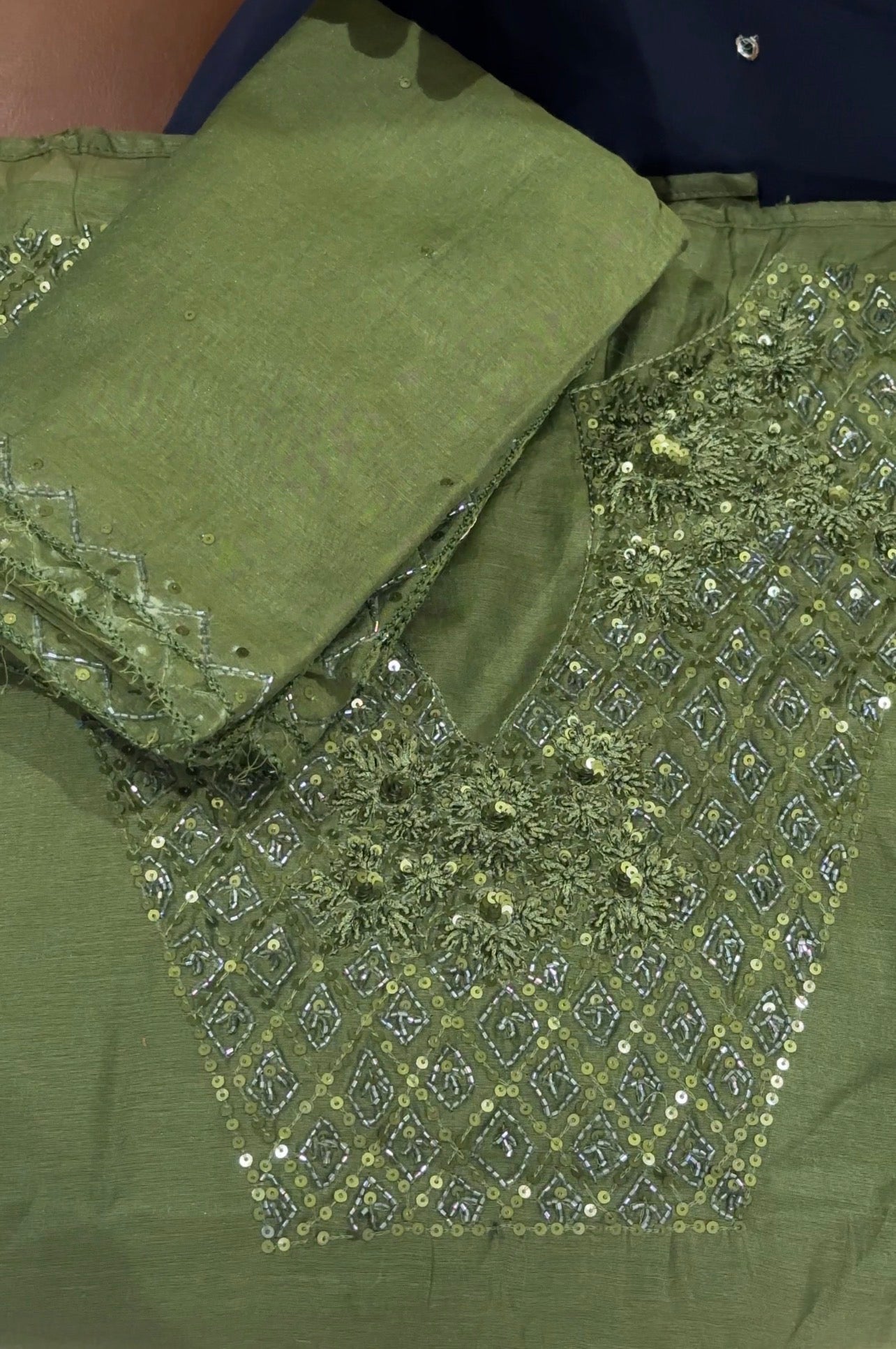 HAND WORKED CHANDERI  UNSTITCHED SALWAR SUITS - IHA 31199