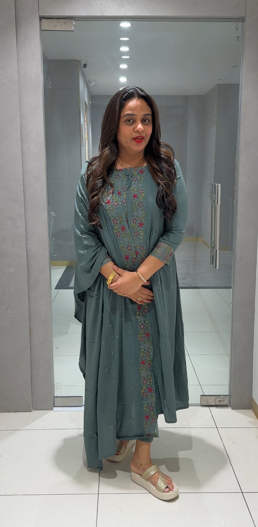 WRINKLE RAYON TOP,BOTTOM AND DUPATTA - IHA 22995