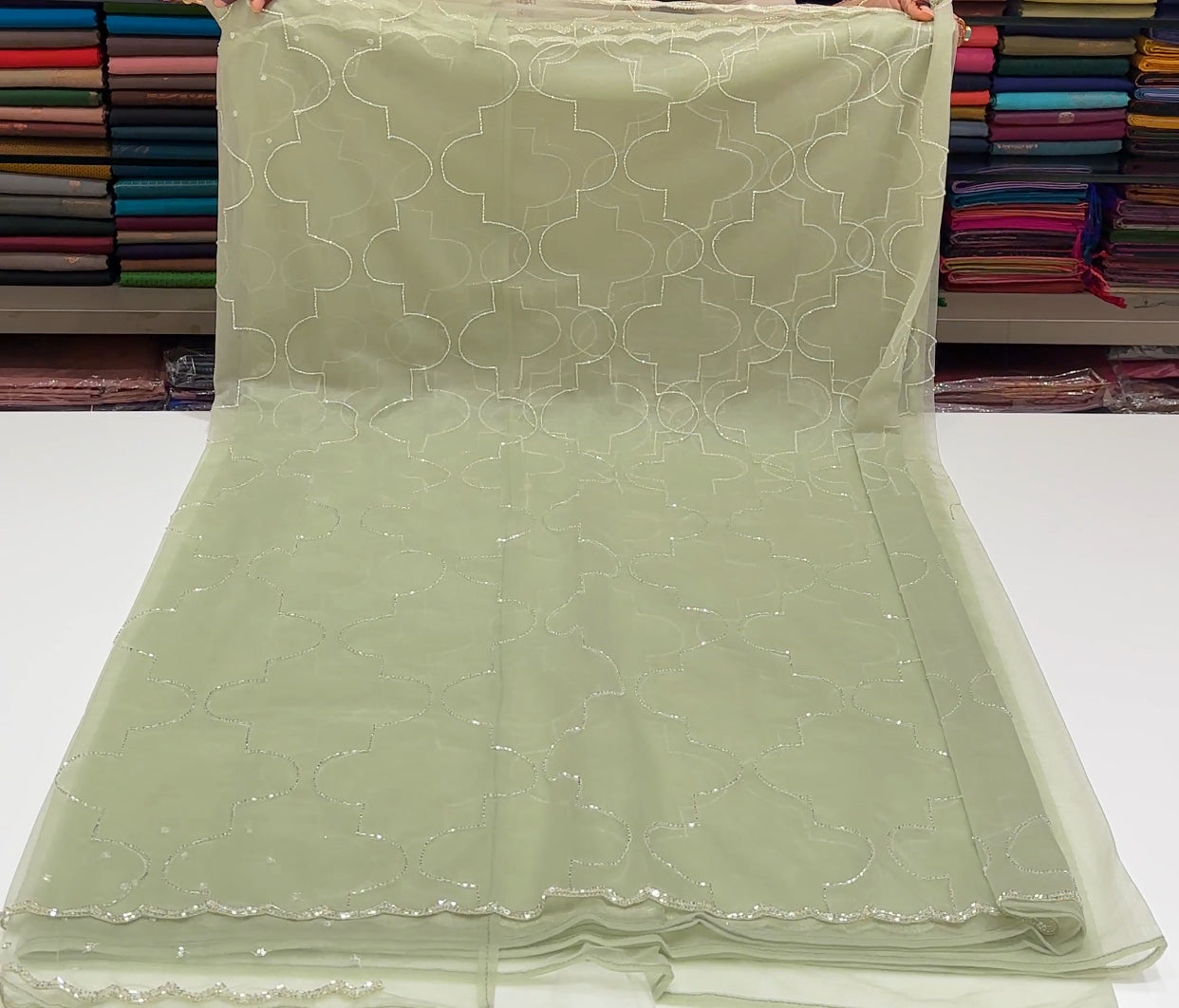 HAND WORKED SOFT NET SAREE - IHA 16377