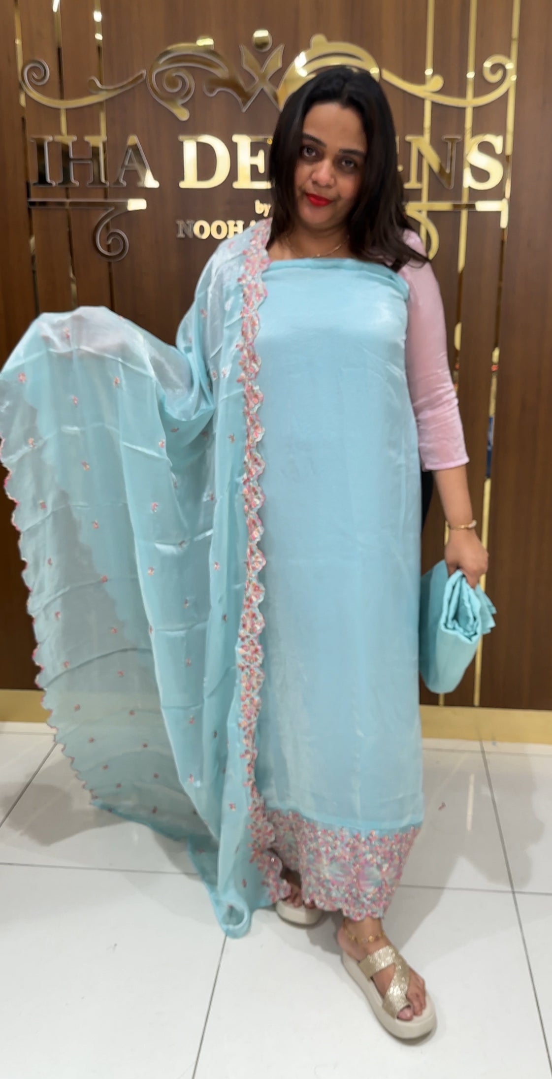 VELVET ORGANZA UNSTITCHED SALWAR SUITS- IHA 23596