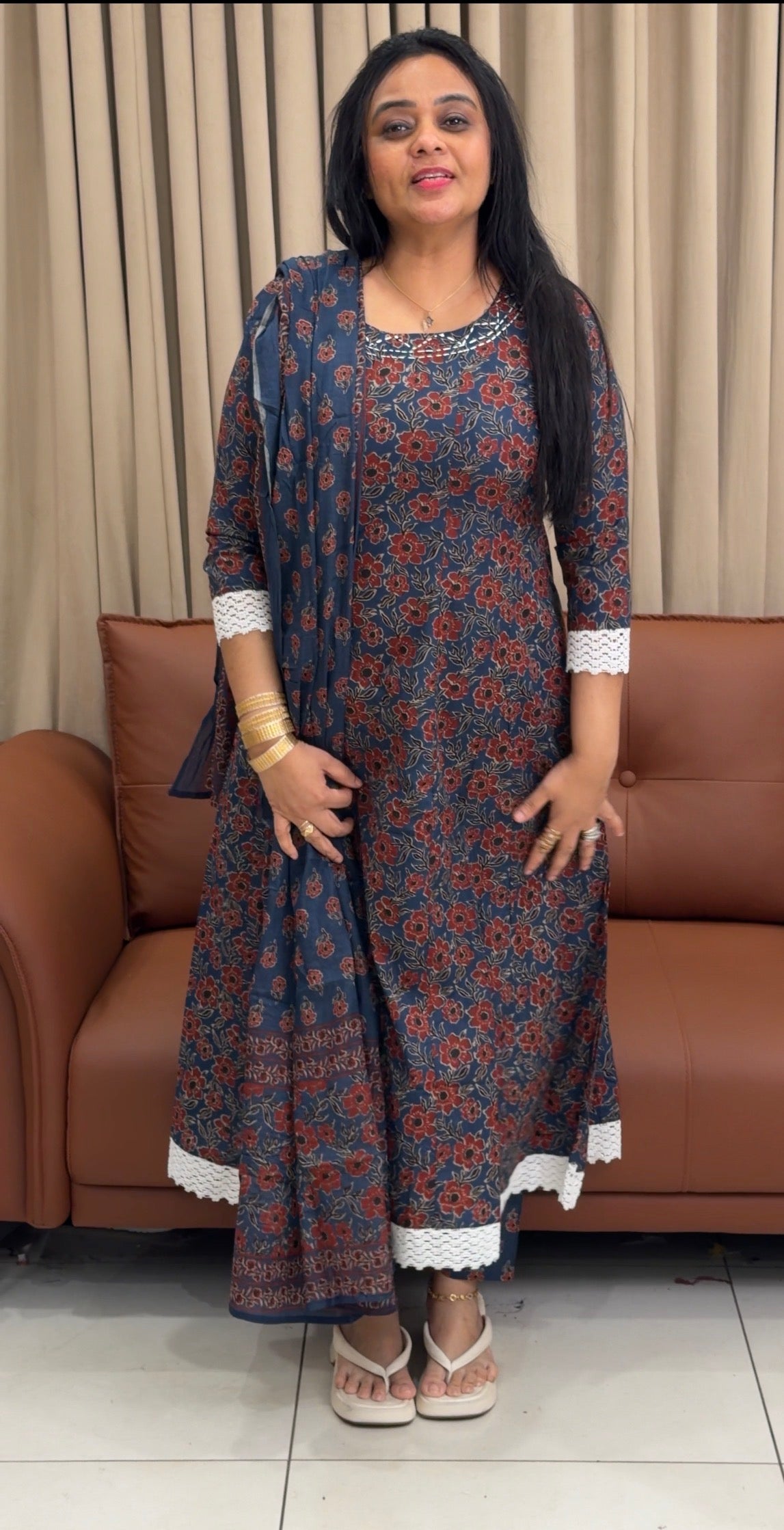 PRINTED ANARKALI TOP,BOTTOM AND DUPATTA - IHA 34964