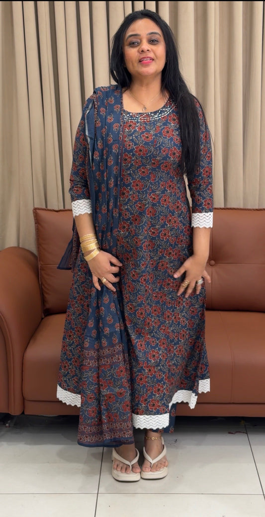PRINTED ANARKALI TOP,BOTTOM AND DUPATTA - IHA 34964