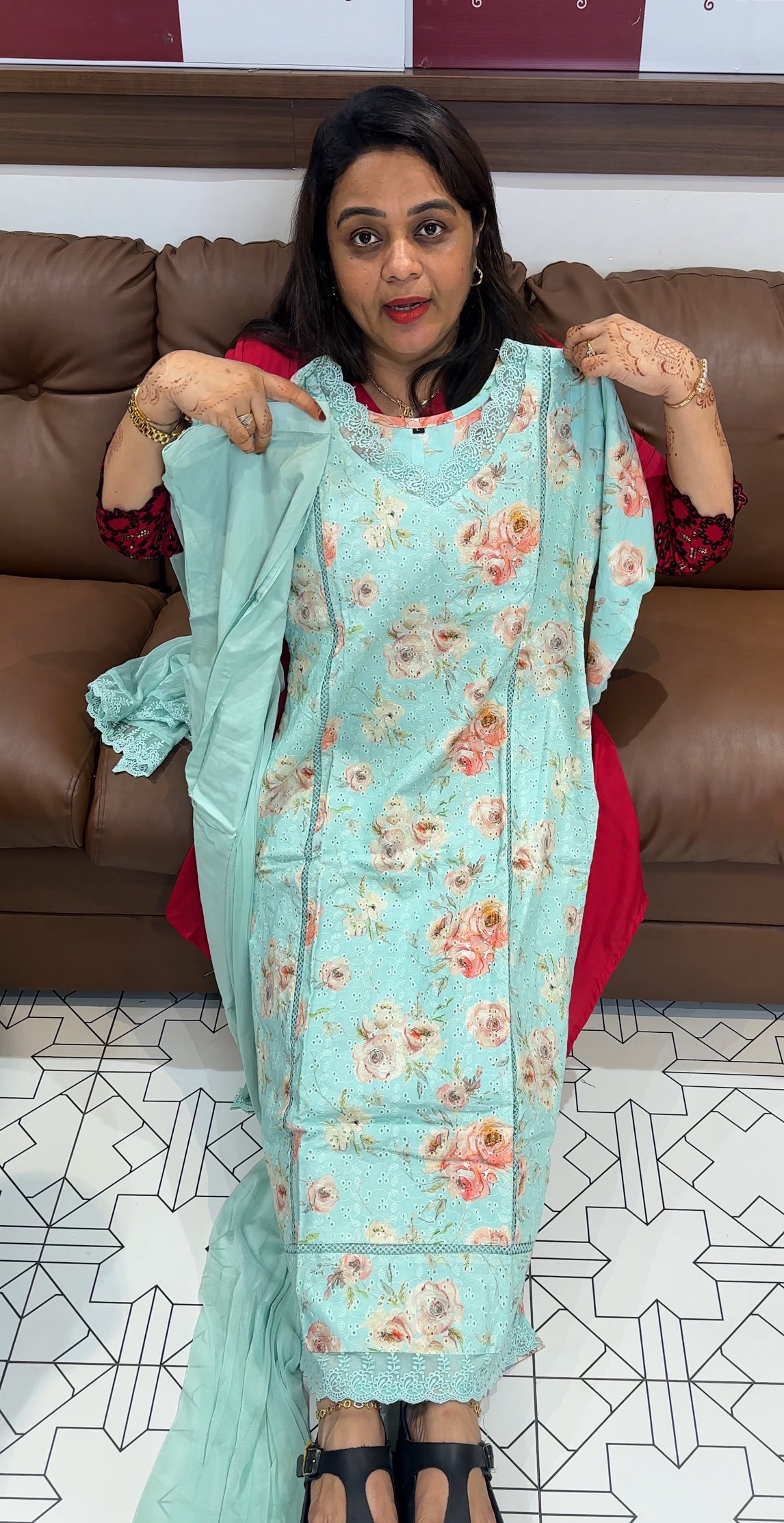 COTTON HAKOBA TOP,BOTTOM AND DUPATTA - IHA 23838