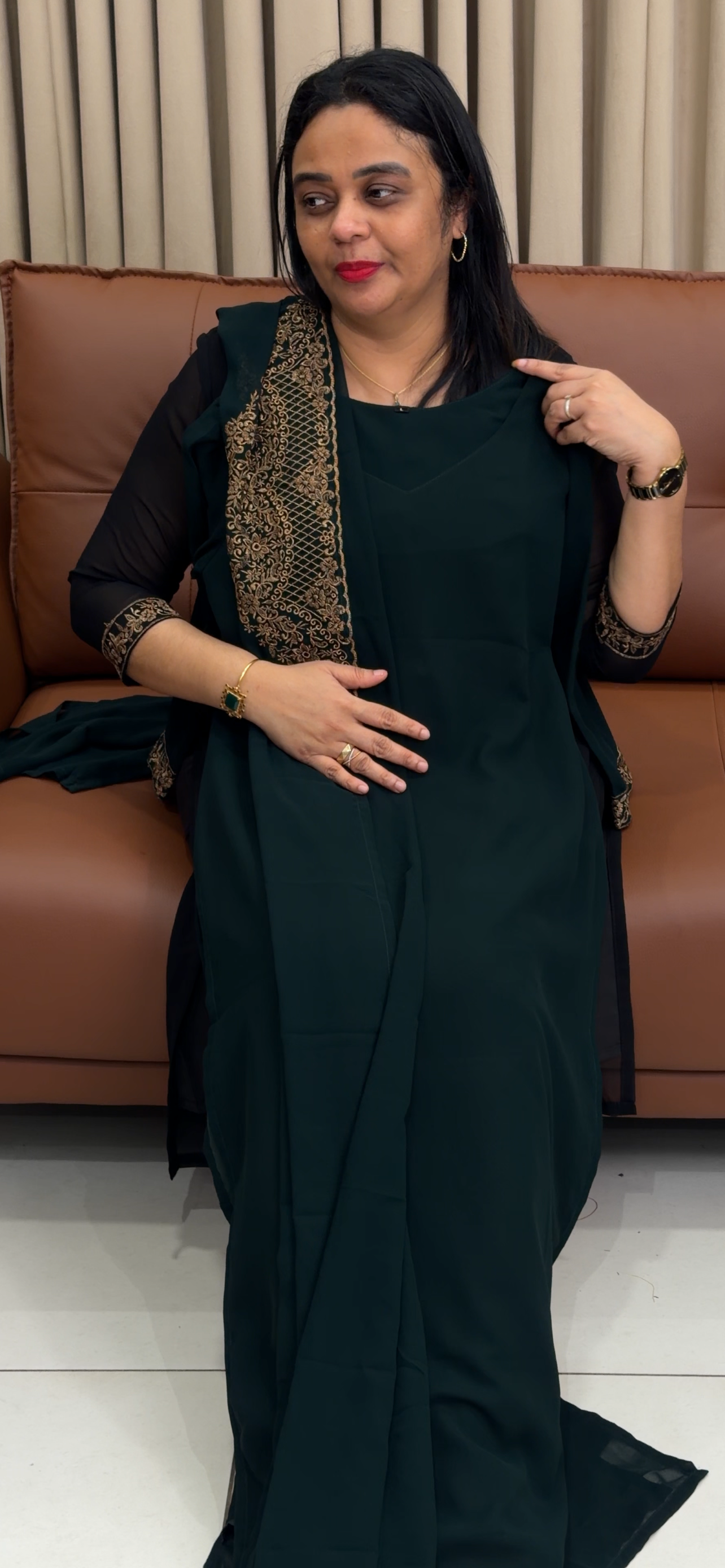 FAUX GEORGETTE TOP, BOTTOM AND DUPATTA - IHA 34379