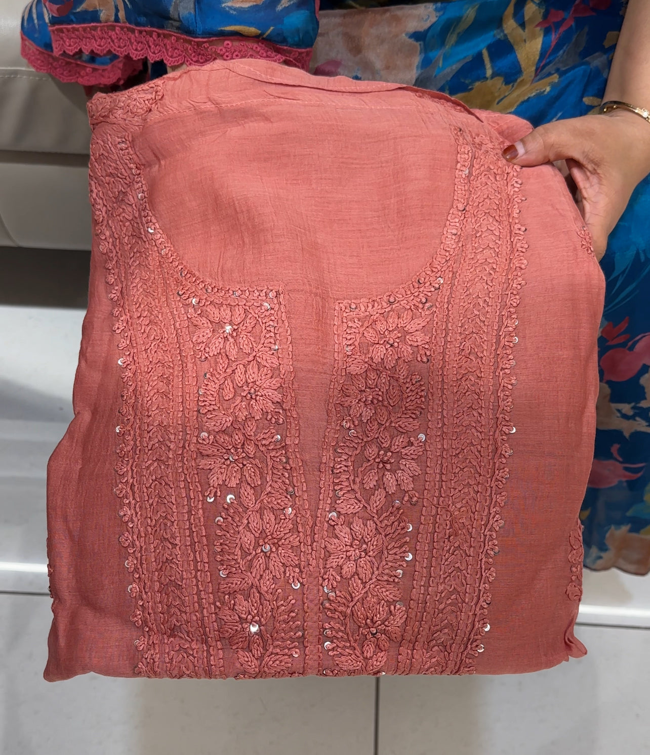 LUCKNOWI CHIKANKARI UNSTITCHED SALWAR SUITS - IHA 24618