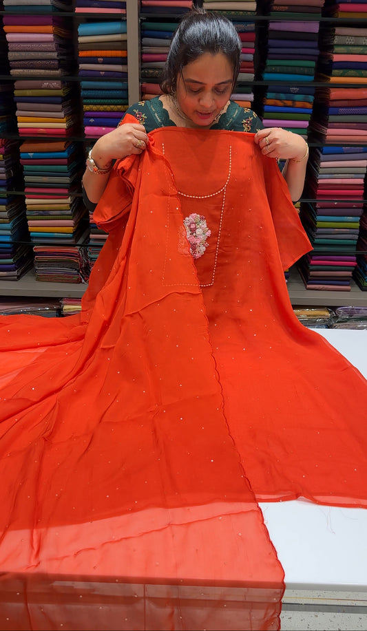 VISCOSE ORGANZA UNSTITCHED SALWAR SUITS - IHA 26520