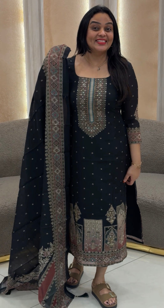 PRINTED MUL CHANDERI UNSTITCHED SALWAR SUITS - IHA 32861