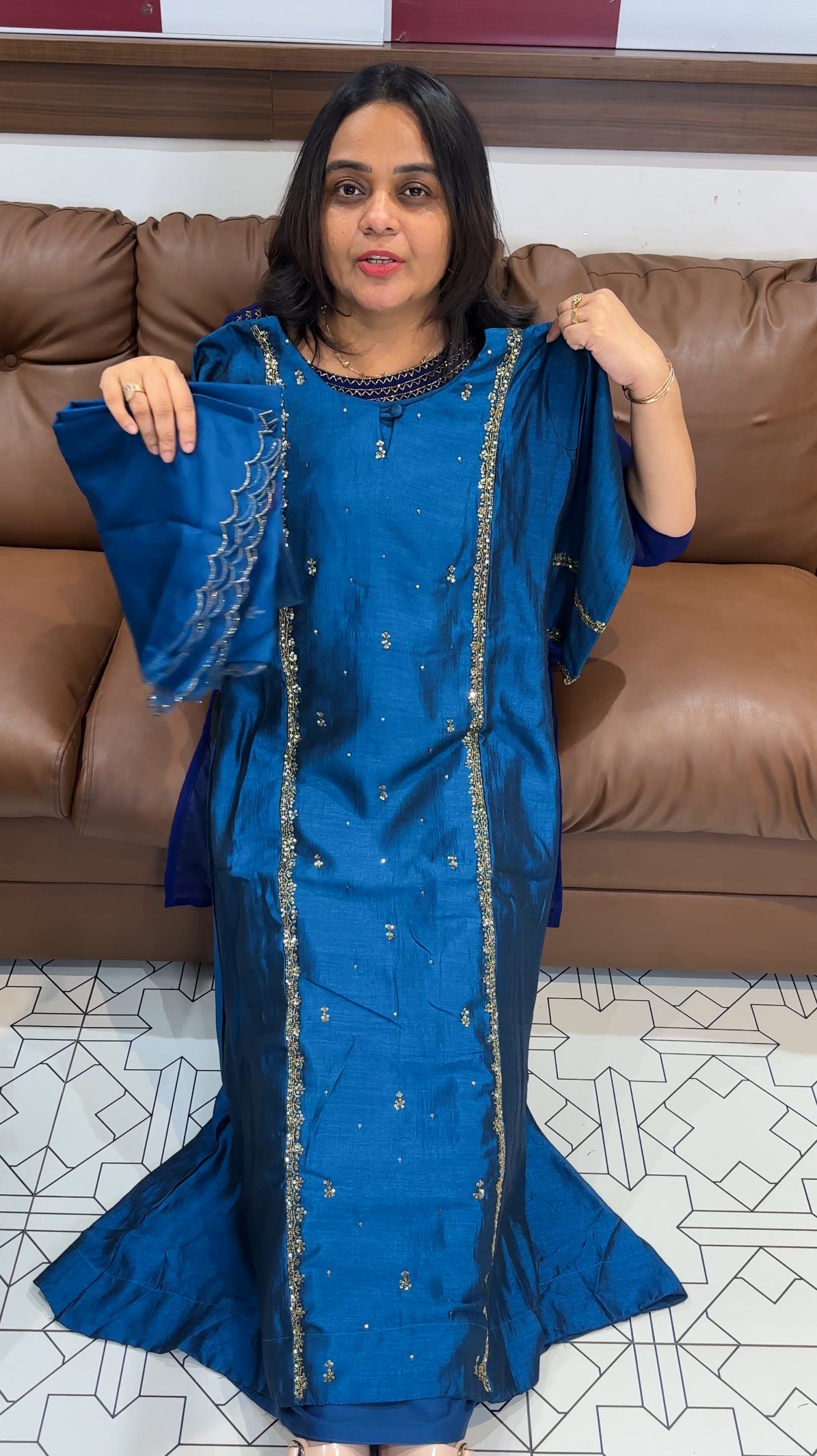 SEMI RAW SILK TOP, BOTTOM AND DUPATTA - IHA  28093