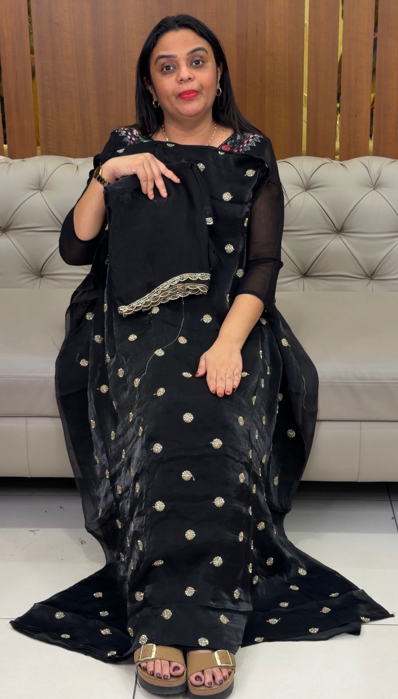 VELVET ORGANZA UNSTITCHED SALWAR SUITS - IHA 33167