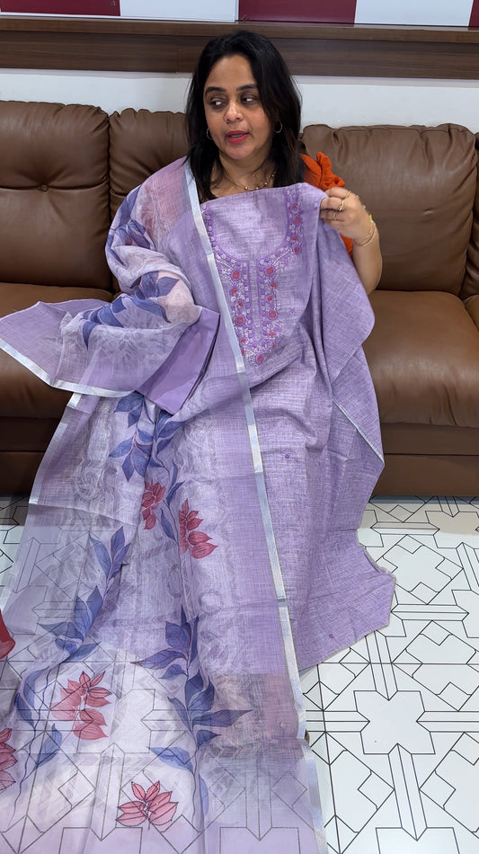COTTON LINEN UNSTITCHED SALWAR SUITS - IHA 26459