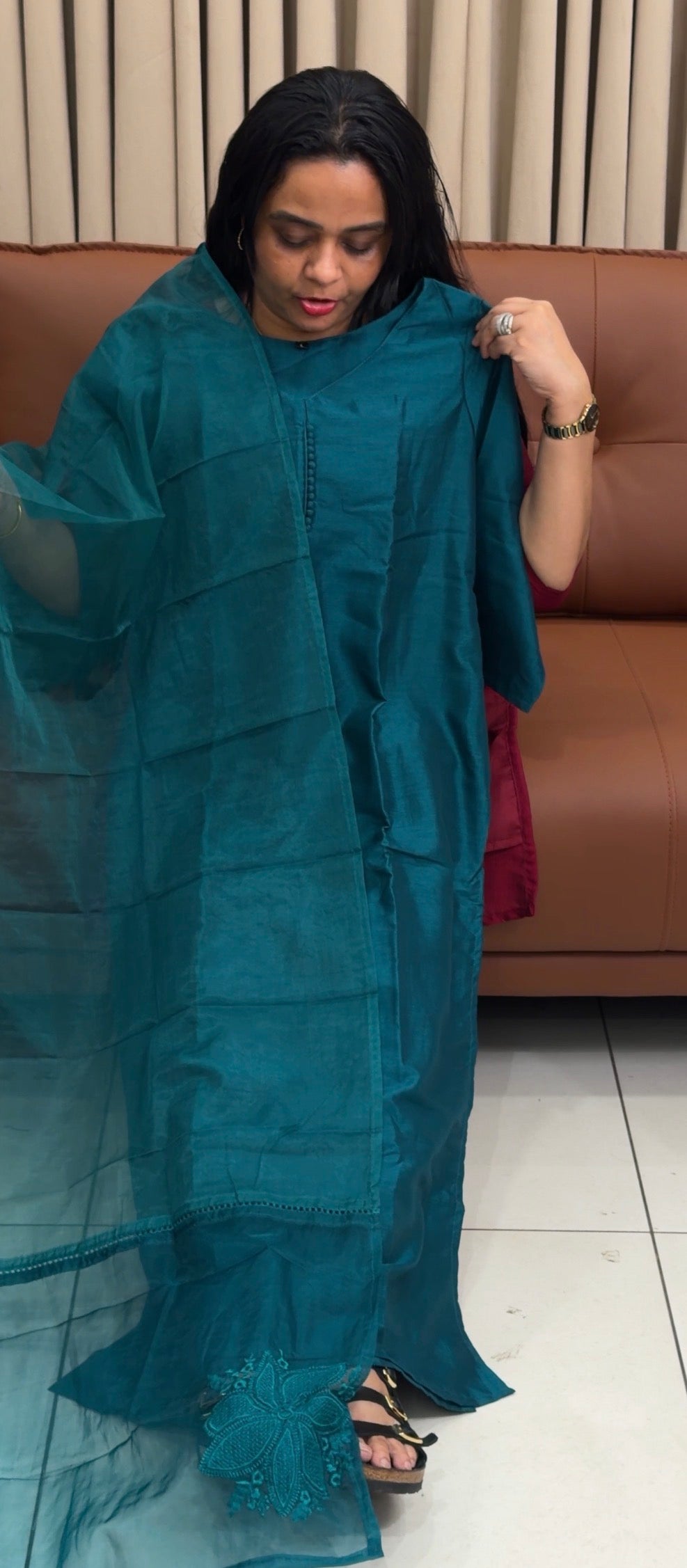 SEMI RAW SILK TOP,BOTTOM AND DUPATTA - IHA 35692