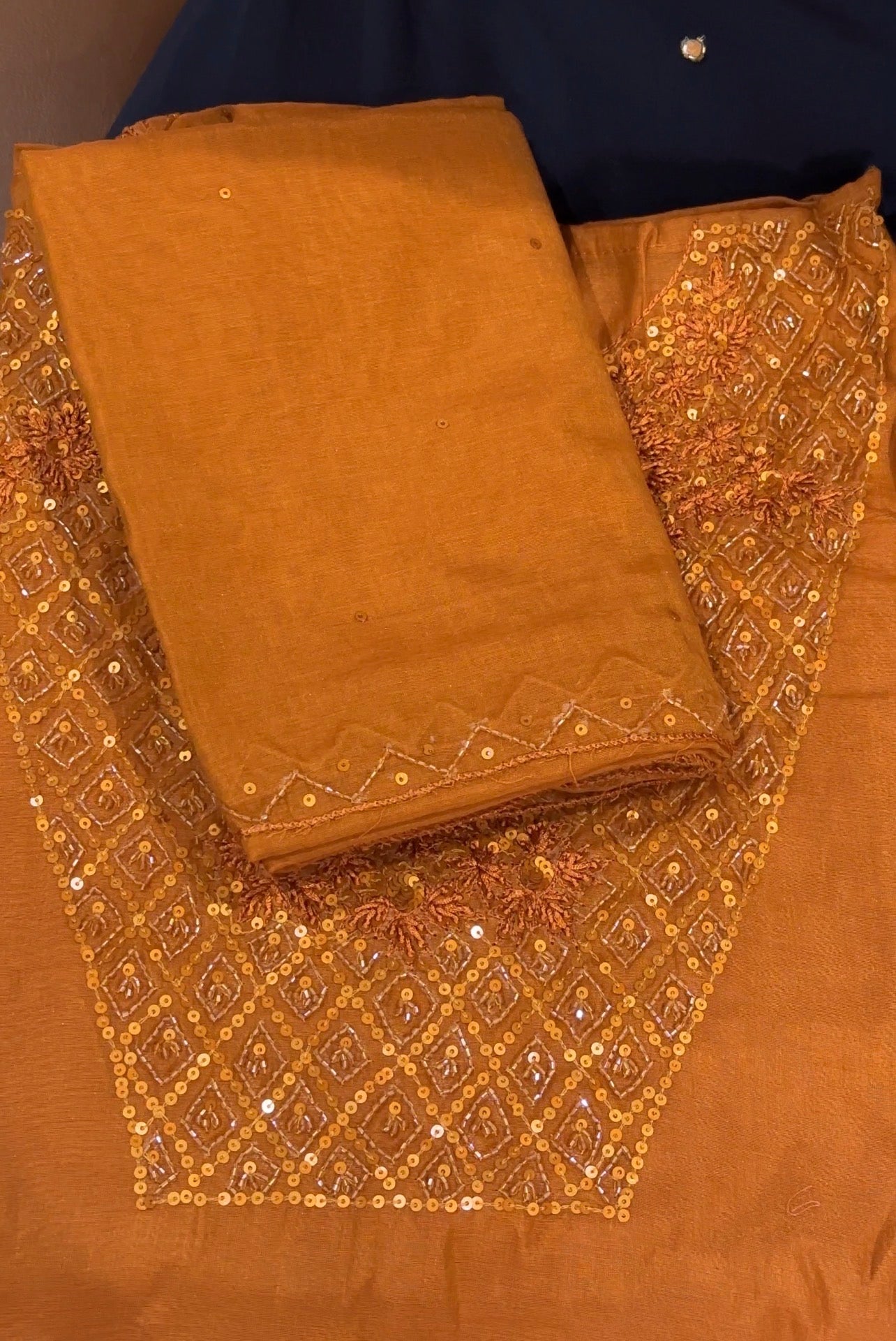 HAND WORKED CHANDERI  UNSTITCHED SALWAR SUITS - IHA 31199