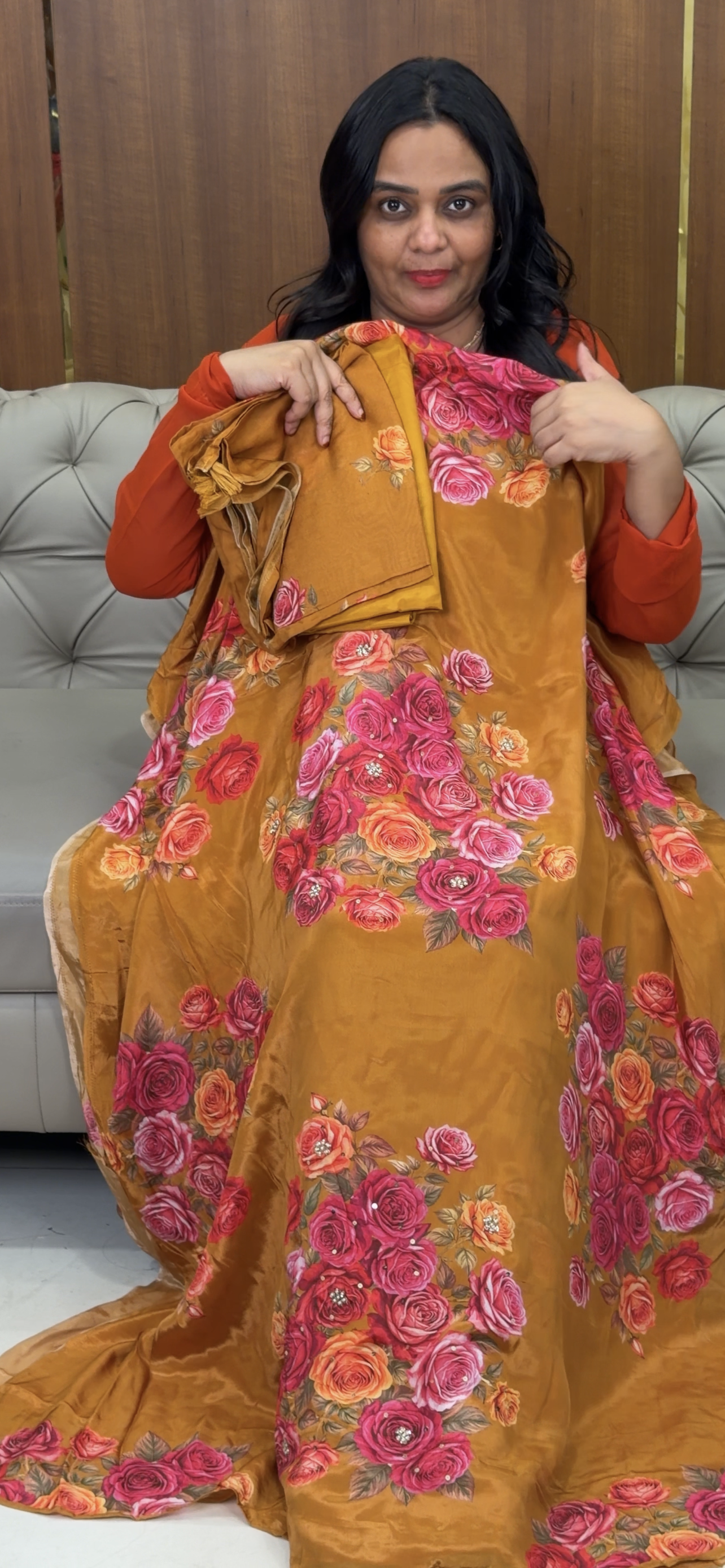 PRINTED CRAPE UNSTITCHED SALWRA SUITS - IHA 32584