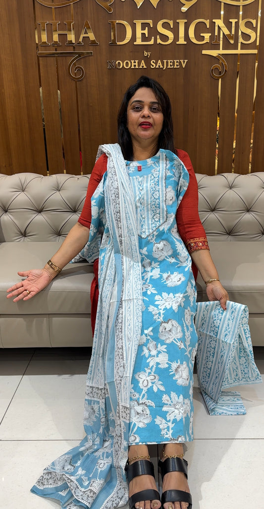 COTTON PRINTED TOP,BOTTOM AND DUPATTA - IHA 24504