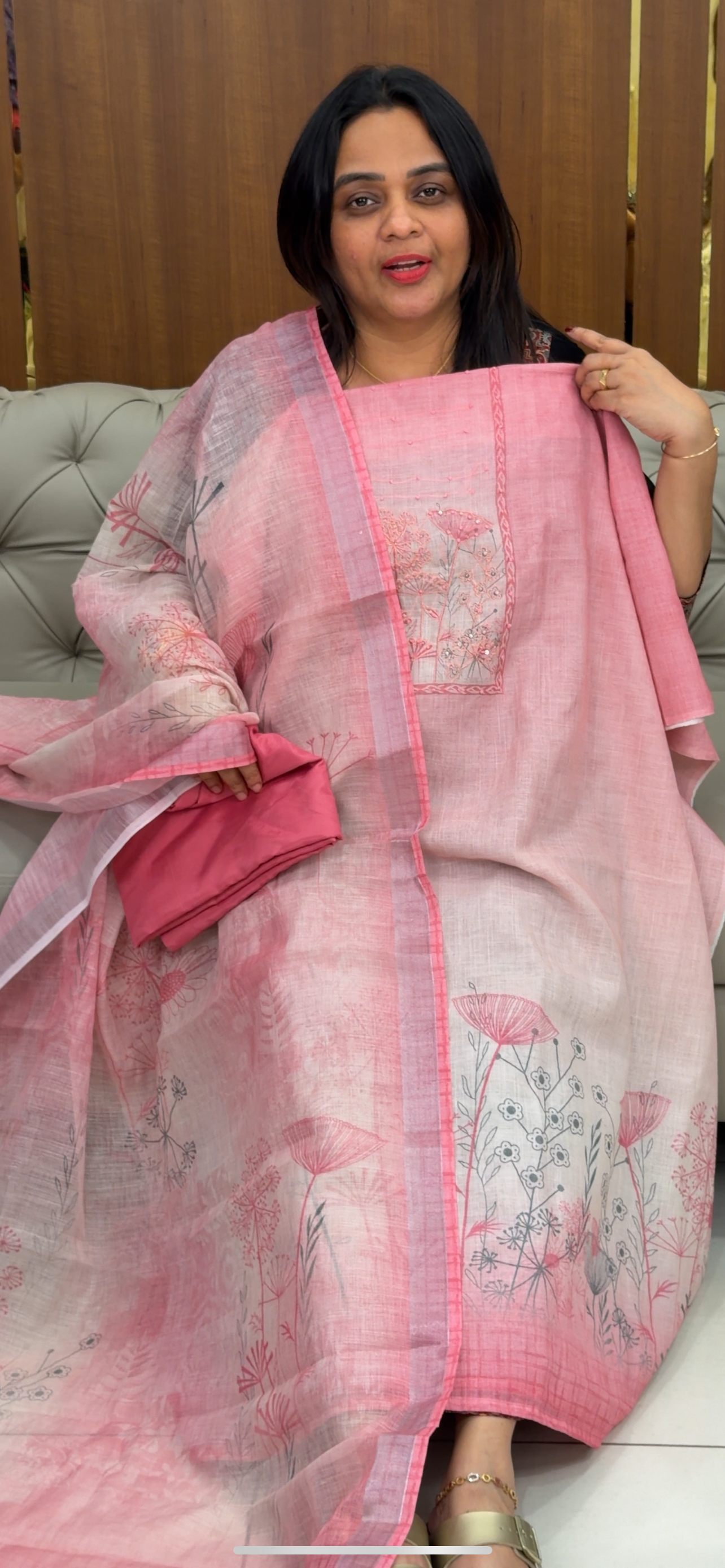 COTTON LINEN UNSTITCHED SALWAR SUITS - IHA 29766