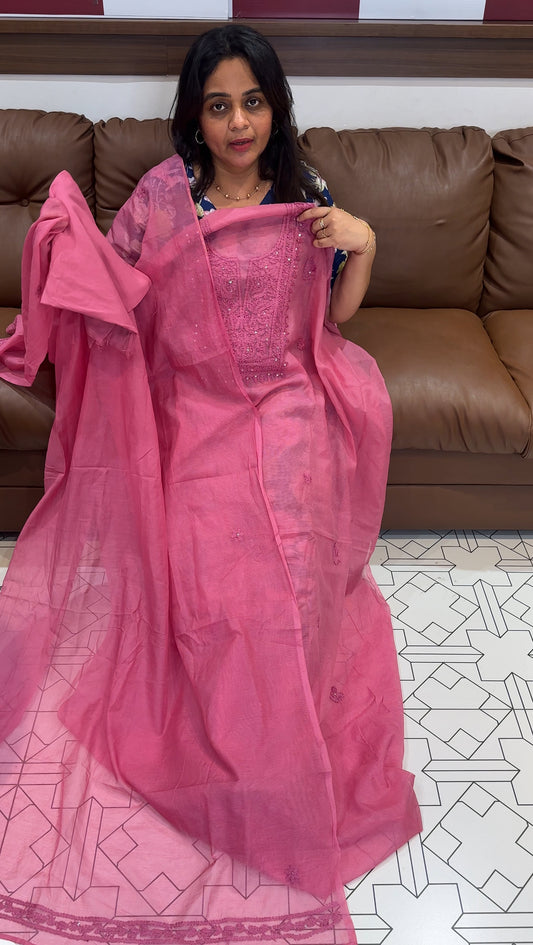 NET KOTA CHIKANKARI UNSTITCHED SALWAR SUITS - IHA 26550