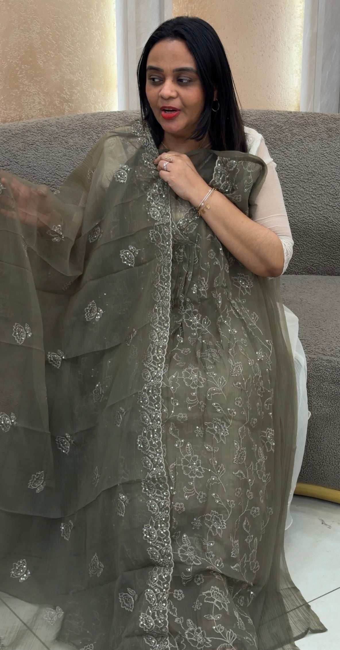 FORWAD MUL CHIFFON TOP,BOTTOM AND DUAPATTA - IHA 32682