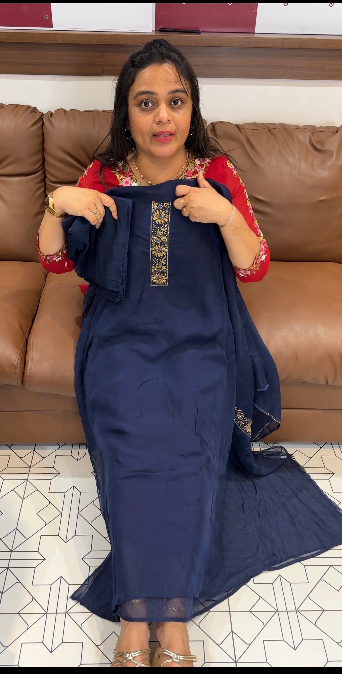 HAND WORKED ORGANZA UNSTITCHED SALWAR SUITS - IHA 27773