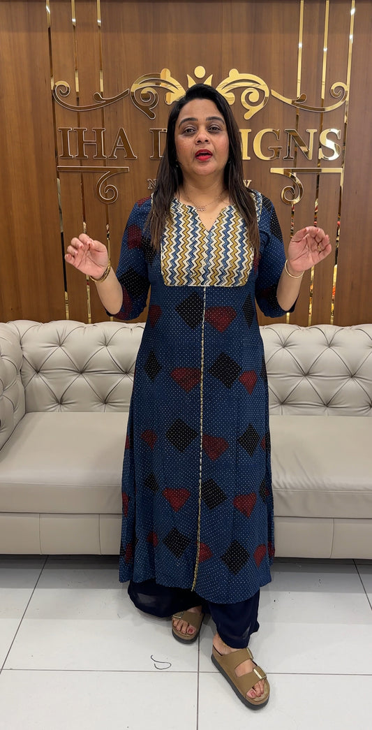 IHA'S IN-HOUSE AJRAKH PRINTED ALINE TOPS - IHA 25371