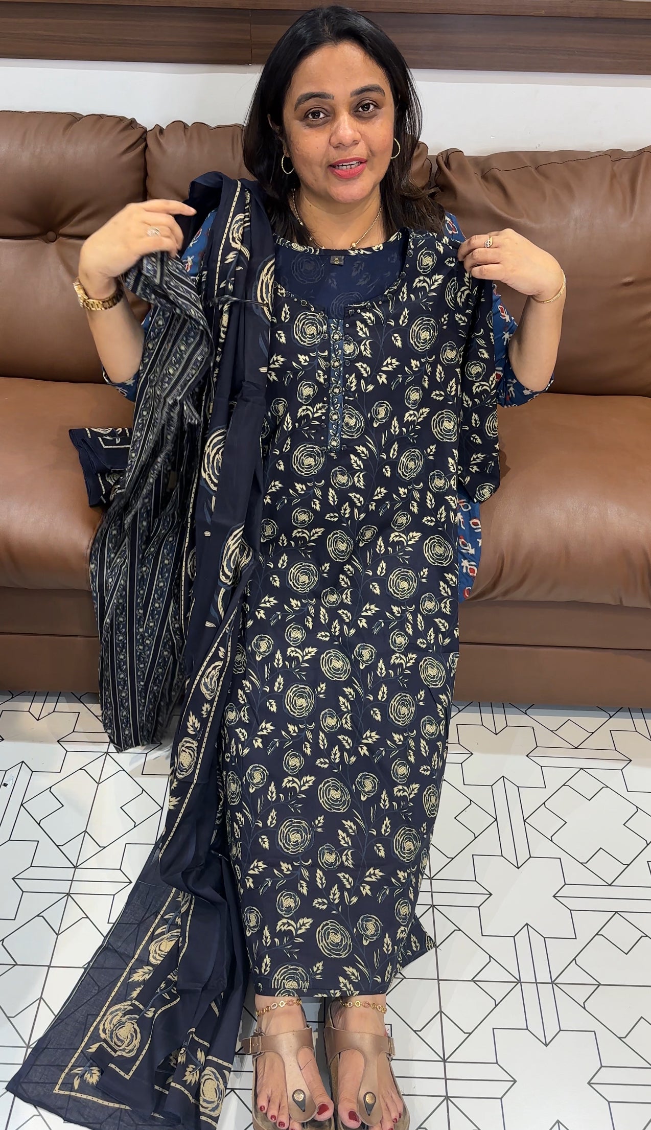 PRINTED COTTON LONG TOP AND BOTTOM - IHA 27269