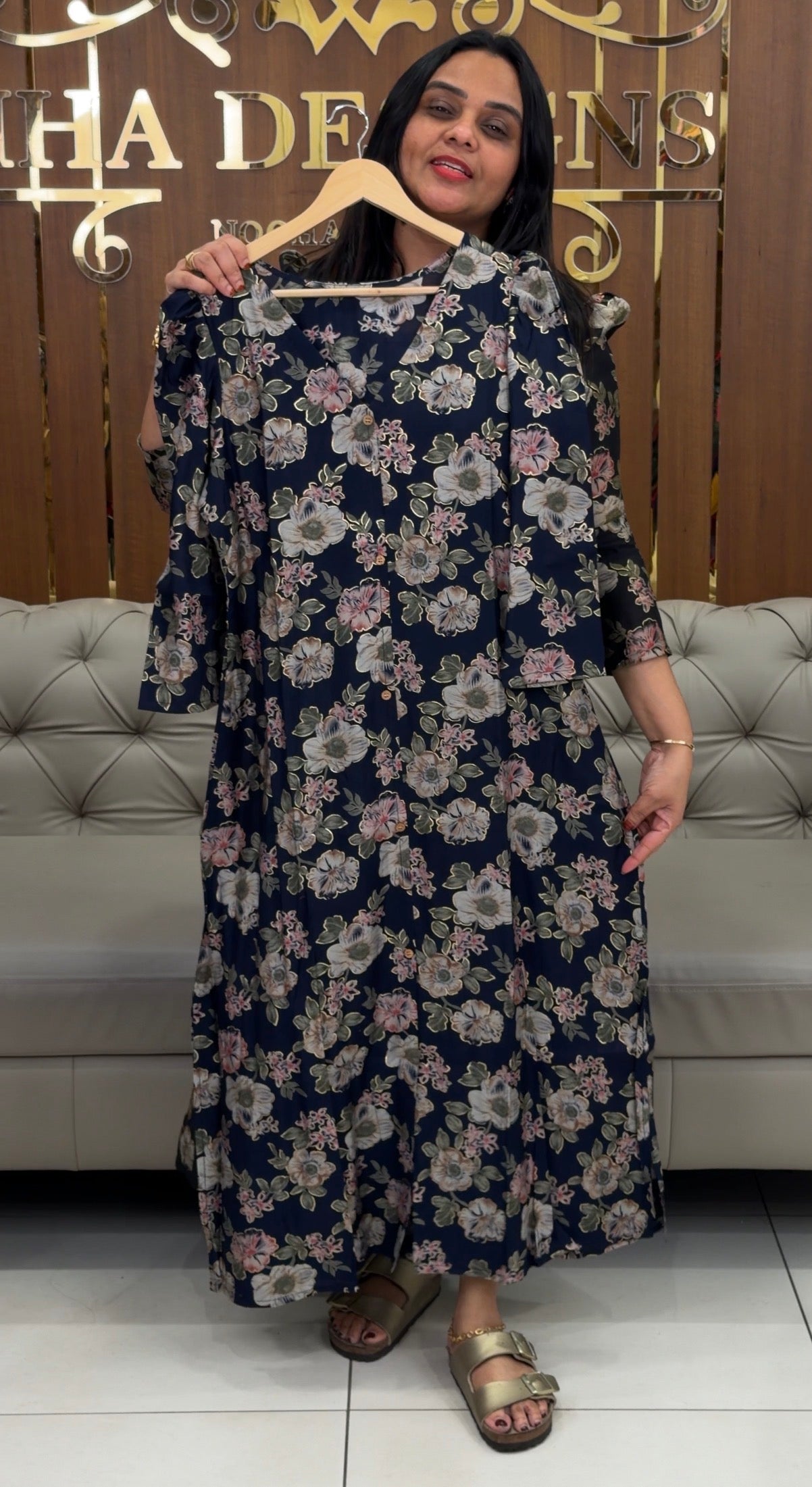 IHA'S IN-HOUSE PRINTED MUL CHANDERI ALINE TOPS - IHA 32276