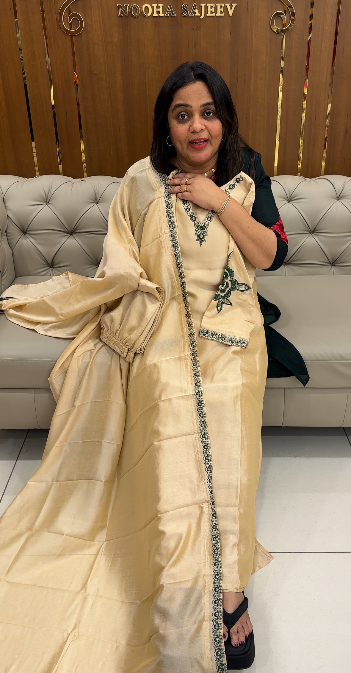 IHA'S IN-HOUSE SEMI RAW SILK SLITTED TOP , BOTTOM AND DUPATTA - IHA 28158