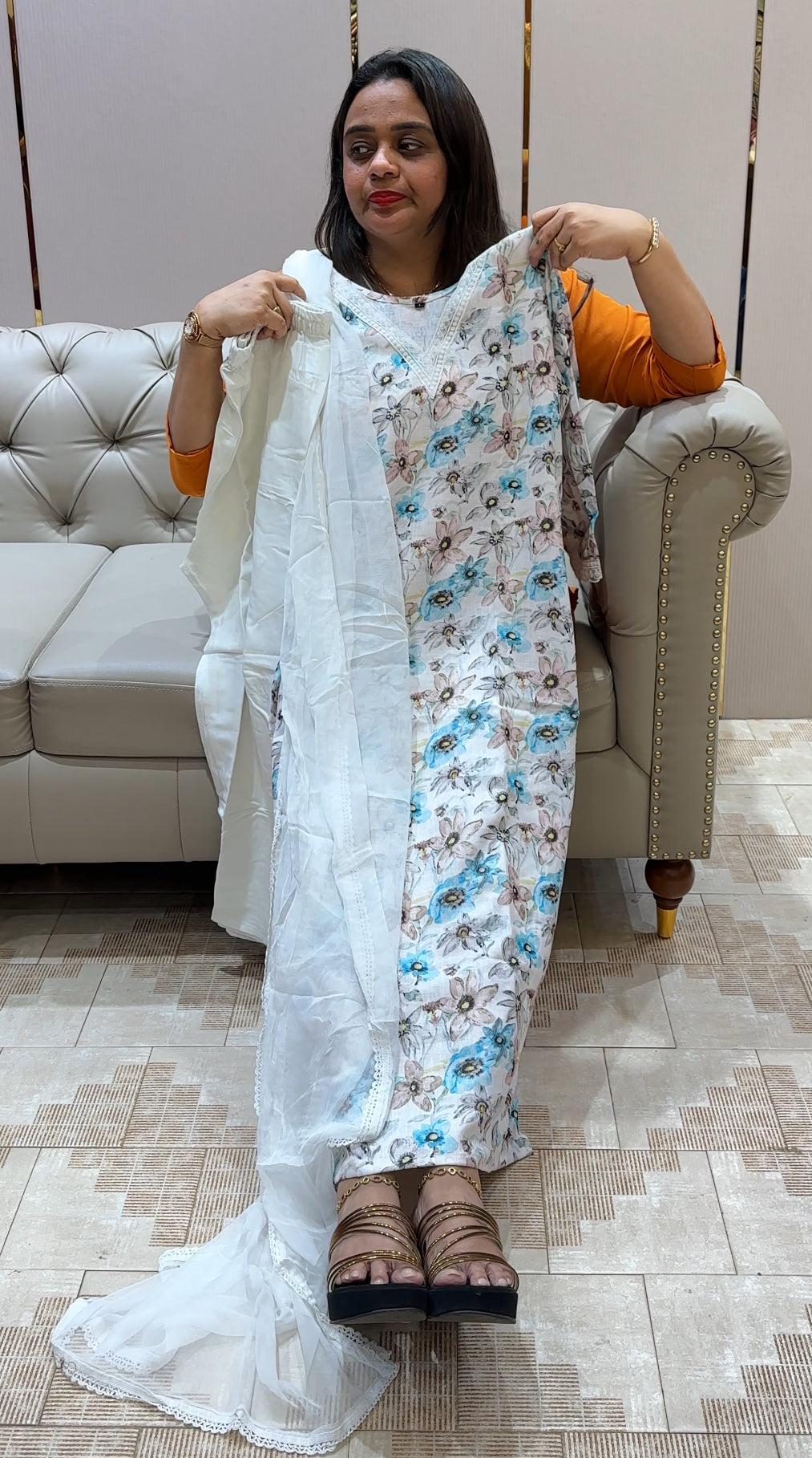 PRINTED LINEN TOP, BOTTOM AND DUPATTA - IHA 22664