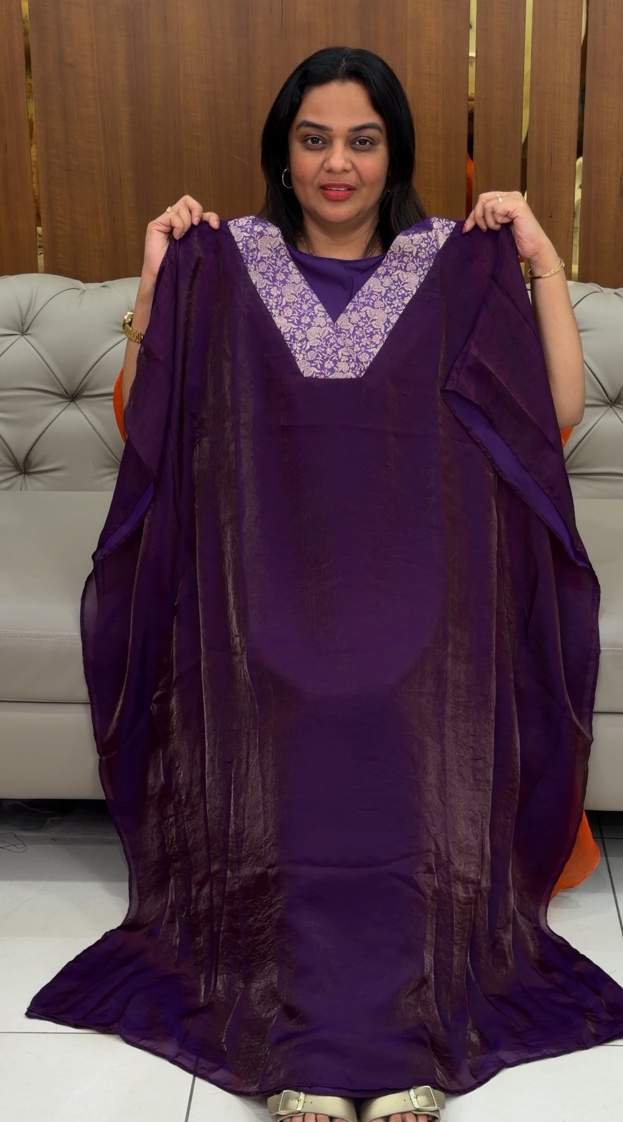 IHA'S IN-HOUSE VELVET ORGANZA KAFTAN TOPS - IHA 30710