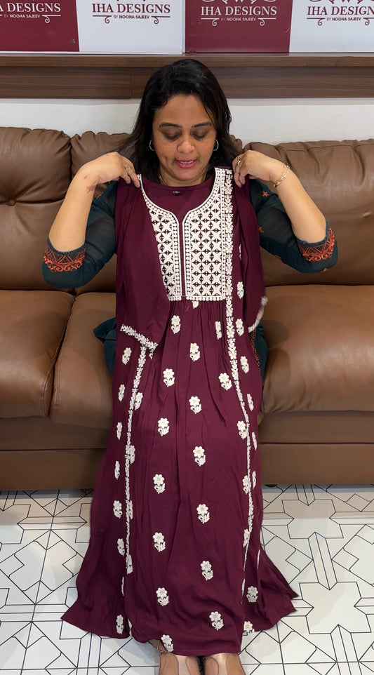CHIKANKARI LONG A-LINE TOPS - IHA 26228